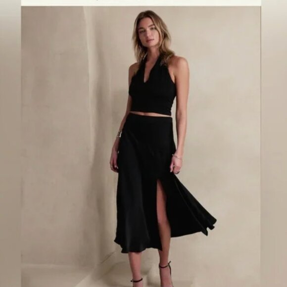 Banana Republic Black Satin Maxi/Midi Slip Skirt Size 6 - Picture 1 of 5